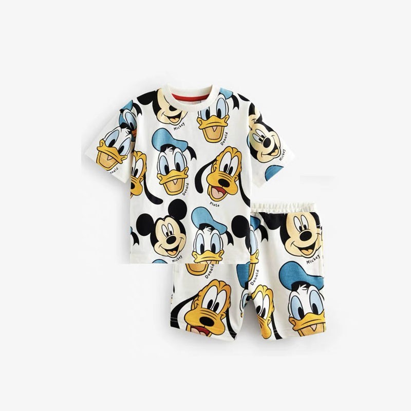 

Disney Cartoon Boys T-shirt Outfits 2024 New Summer Clothing Short Sleeve Suit Cartoon Print Baby Tees + Shorts 2piece Set