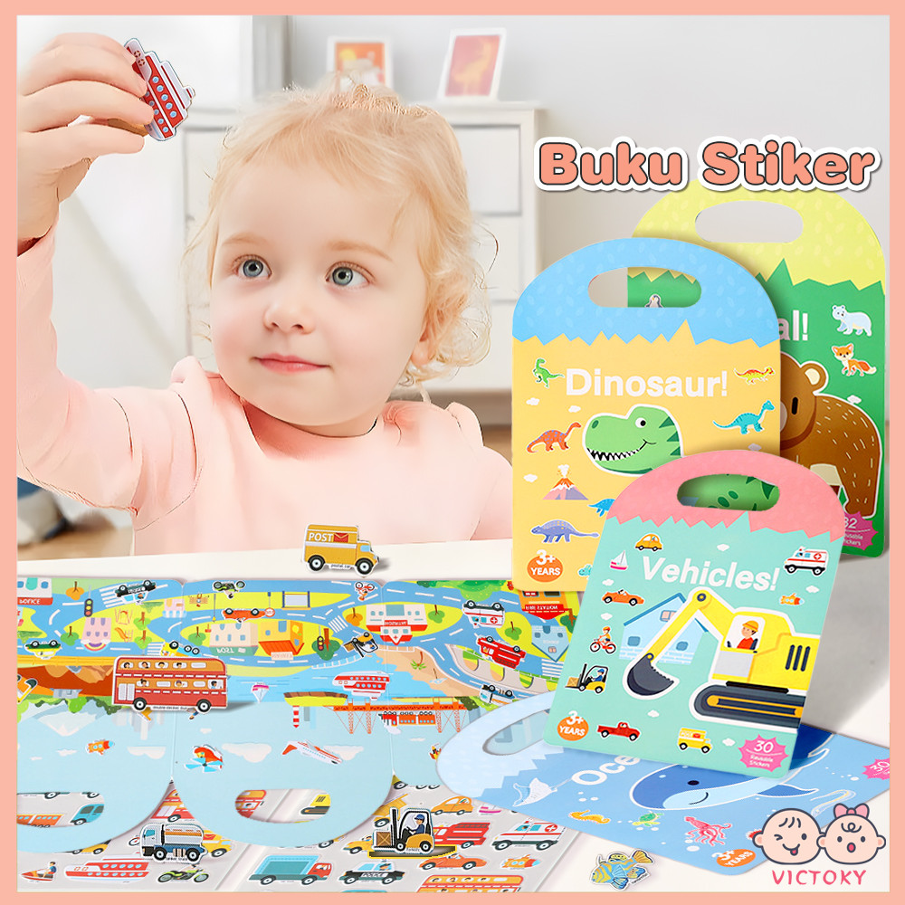 

VICTOKY DIY Sticker Activity Book Reusable Buku Stiker Mainan Edukasi Anak