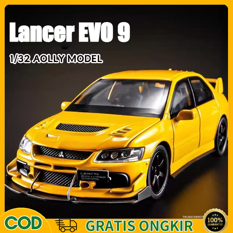 [Penjual Lokal] 1:32 Mitsubishi Lancer Evo 9 JDM Racing Car Diecast Model Miniatur Suara Lampu kolek