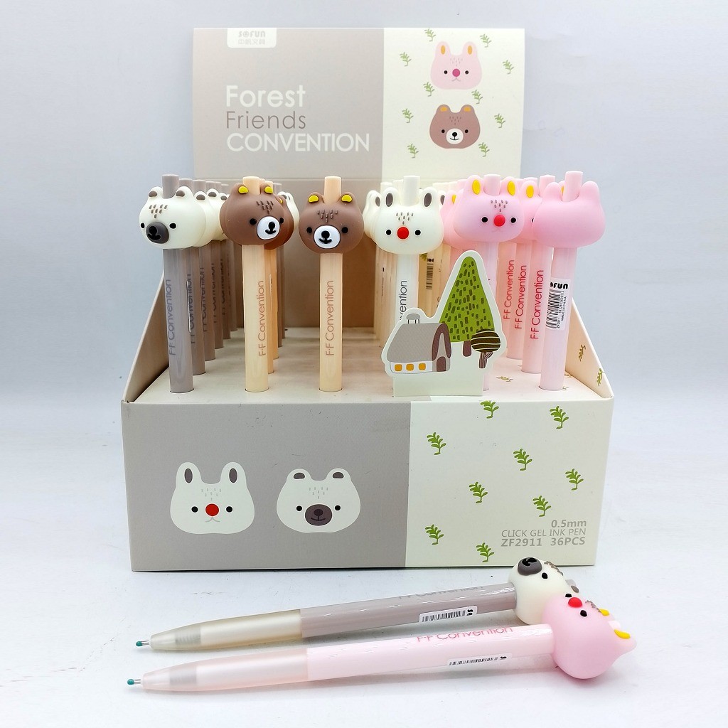 

SOFUN BALLPOINT CLICK GEL ZF2911-1/ Bolpen Pulpen Pena Gel Cetek Fancy Karakter Motif Forest Friends
