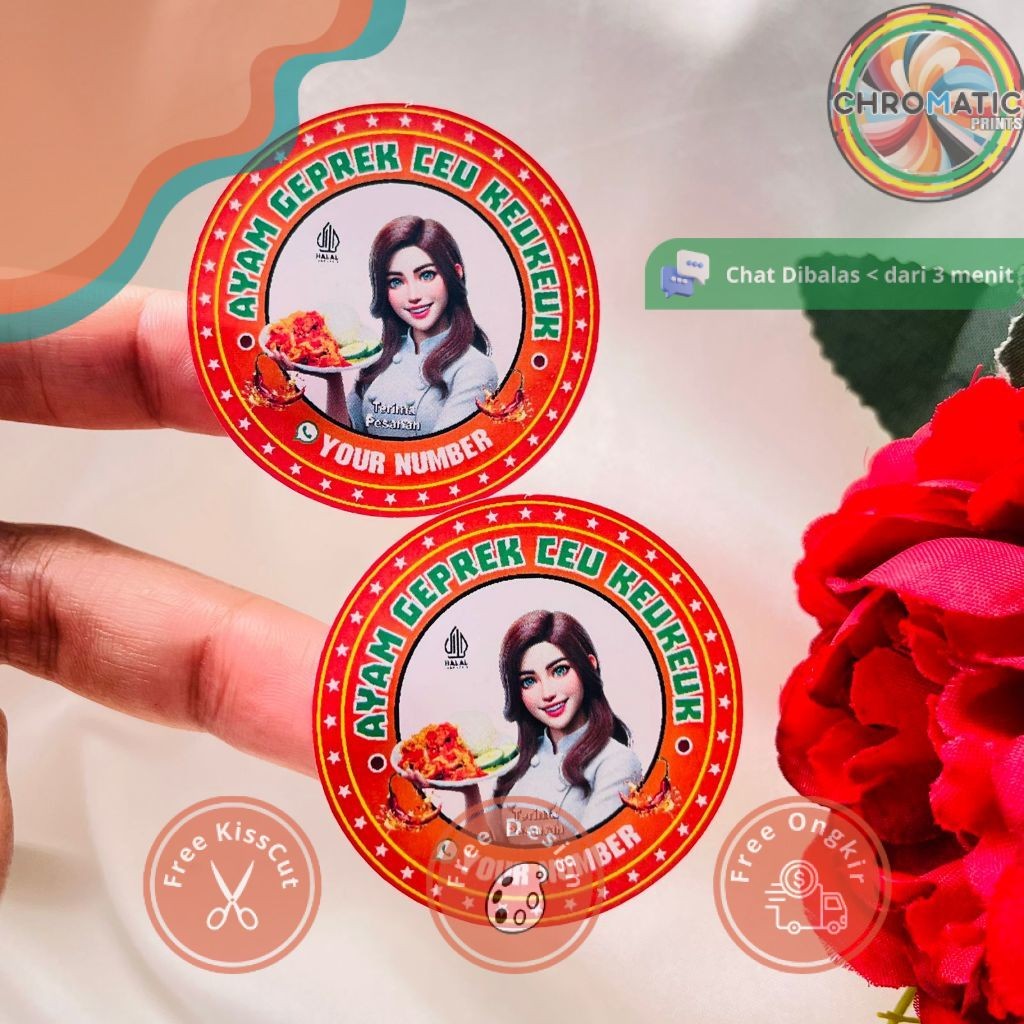 

chromatic 5-8 Ready Stiker Label Makanan Berat Ayam Geprek Goreng Sticker Bulat Free Desain Custom