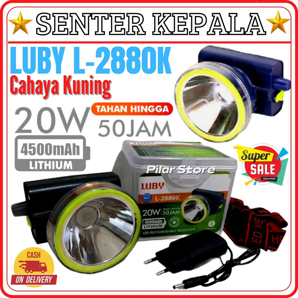 SERBA COD Luby Senter Kepala LED Super Terang L 2880K LAMPU KUNING 20 Watt With Dimmer Switch - Sent
