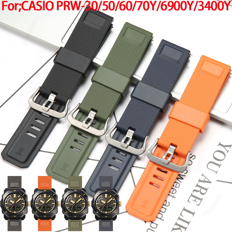 PRW-61 Series PRW-6900Y Strap For Casio PROTREK PRW-6800 PRW-3400 Mens TPU Waterproof Replacement Ba