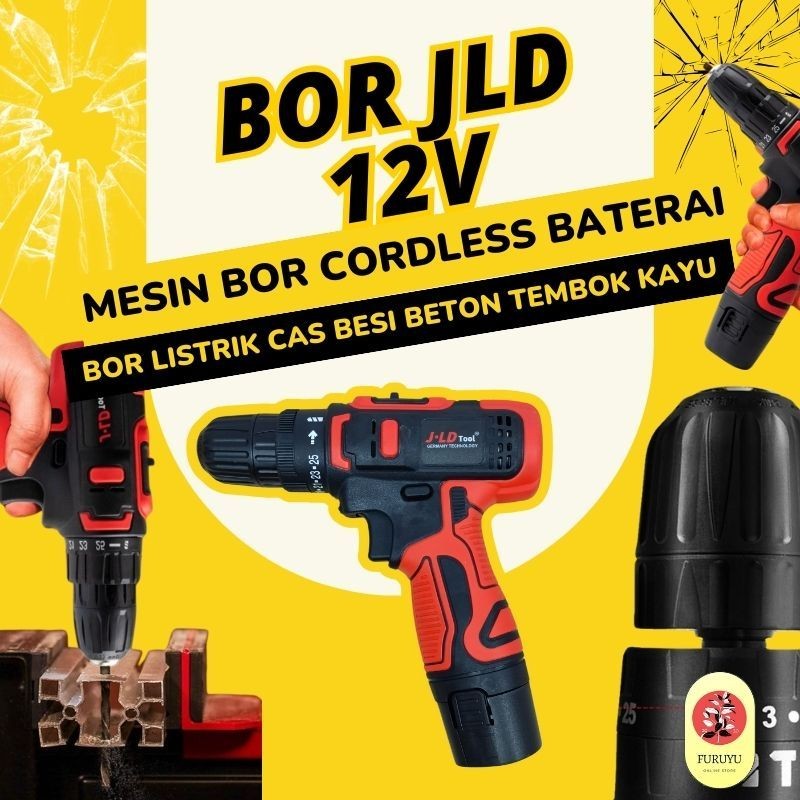 Mesin Bor Obeng Tangan Portable Portabel Baterai USB Rechargeable Cordless JLD Drill Screwdriver 12V