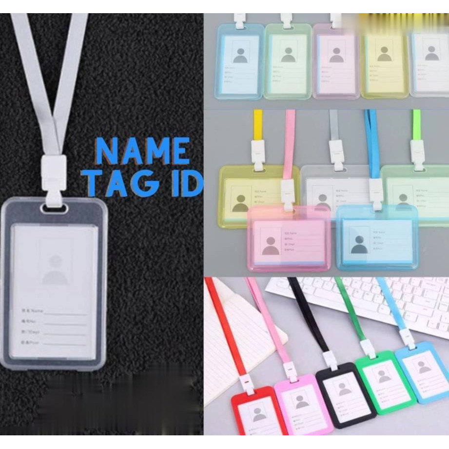 

D2V K222 Name Tag Id Card Transparant Gantungan Kartu Nama Plastik Vertical Lanyard Potrait Motif Pol Warna Warni Tanda Pengenal Bening Horizontal