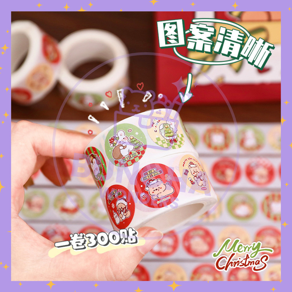 

BW - Natal Sticker Roll Cartoon 2,5cm Stiker Kartun Karakter Lucu Bunny Christmas 500 Pcs Import