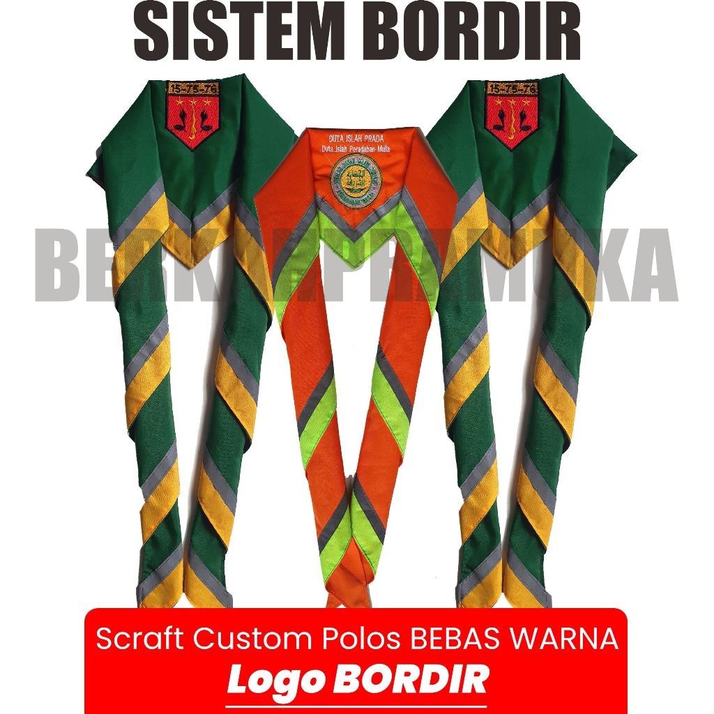 scarf custom logo scraf pramuka design ambalan gudep bordir