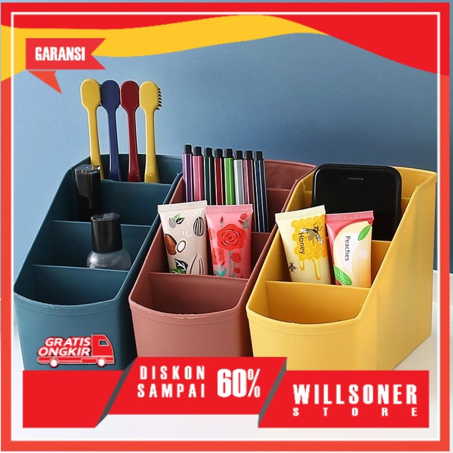 Rak ATK 4 Sekat / Rak Meja Serbaguna / Kotak Penyimpanan Alat Tulis/Kotak penyimpanan serbaguna