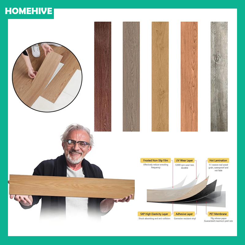 Stiker Lantai Serat Kayu Perekat Simulasi Tahan Air / Stiker Lantai Vinyl Motif Kayu Dengan / Lantai