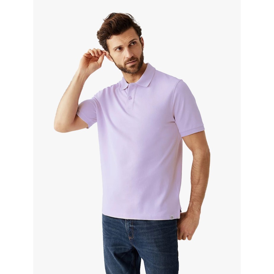 M&S - Kaos Pria - Pure Cotton Pique Polo Shirt - Soft Lilac - Soft Lilac, INT S/REG