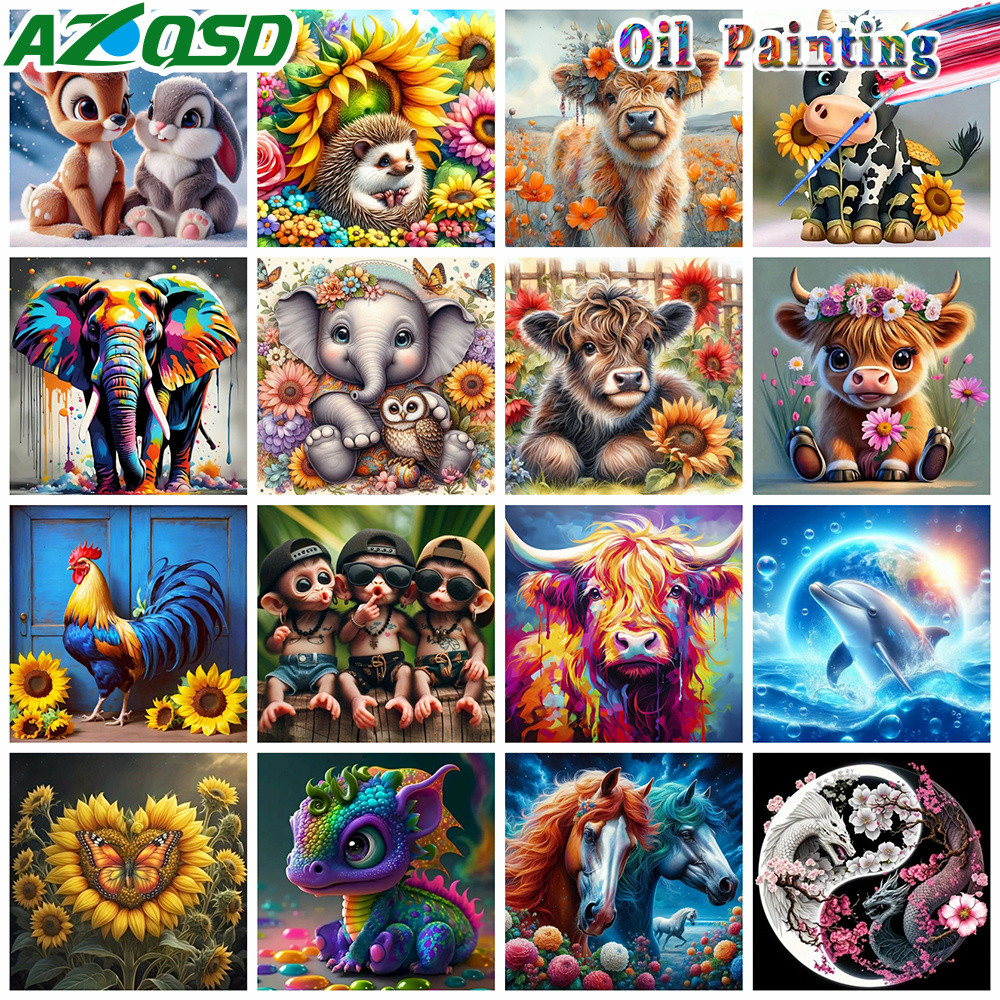 

AZQSD Painting By Numbers For Adults Animal Cattle Horse Coloring by Numbers Hand Paint Kits Butterfly Dragon Modern Diy Gift