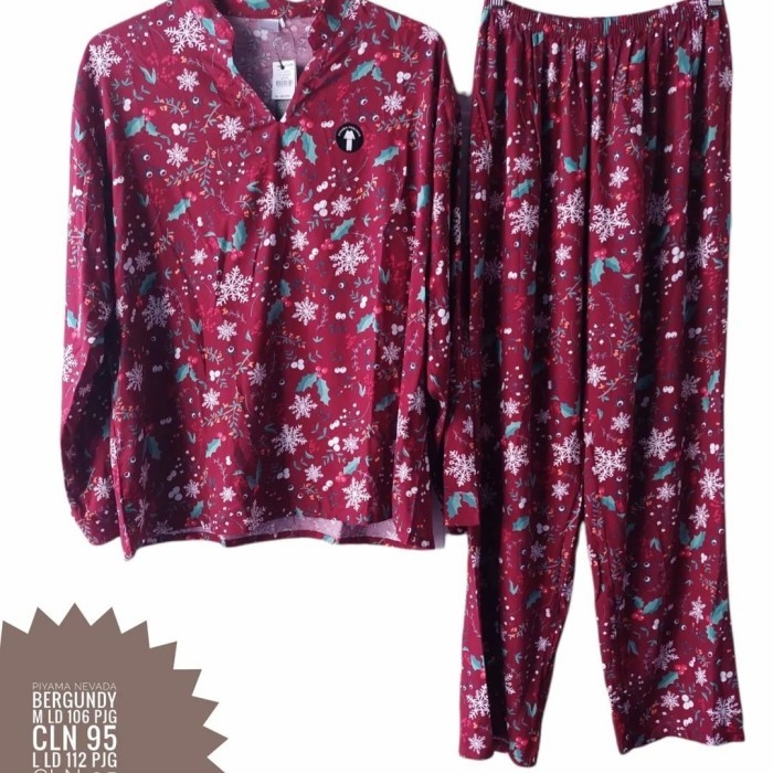 "HST.H" - TERLARIS Piyama nevada lengan dan celana panjang - Burgundy, S