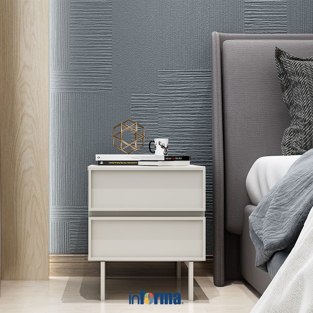 Informa Kai Nakas - Abu-Abu Bedside Table Meja Nightstand Meja Furnitur Kamar Meja Laci Lemari Kecil