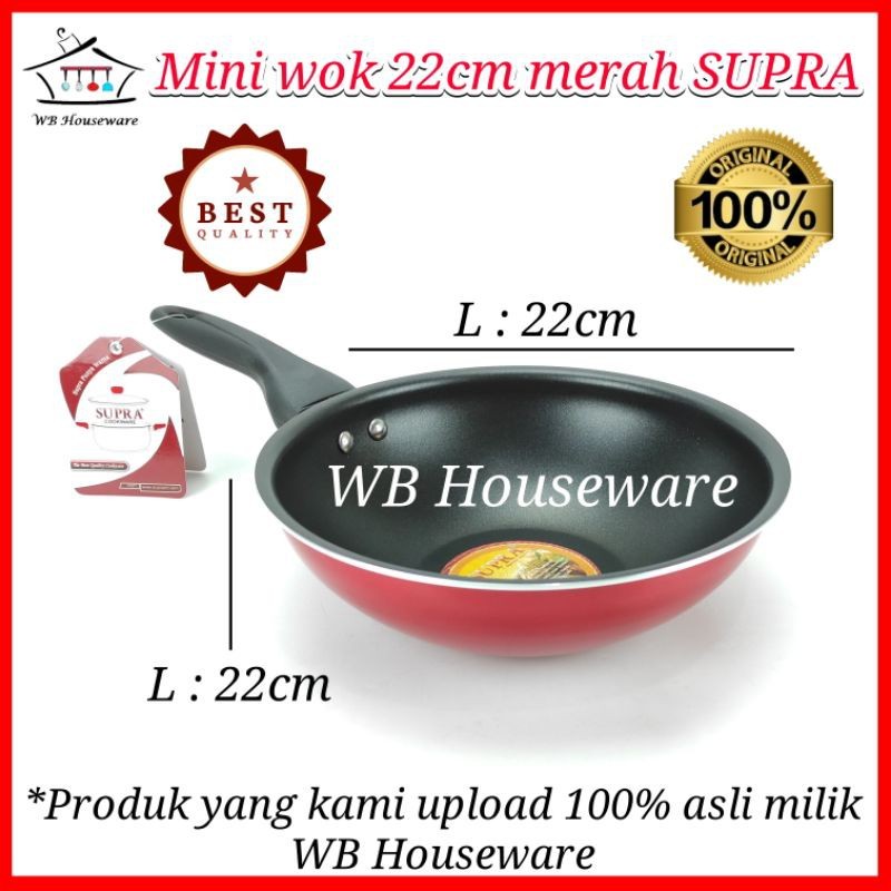 SHAFFSHOP Penggorengan Teflon Anti Lengket 22cm / Wajan / Mini Wok SUPRA - Merah