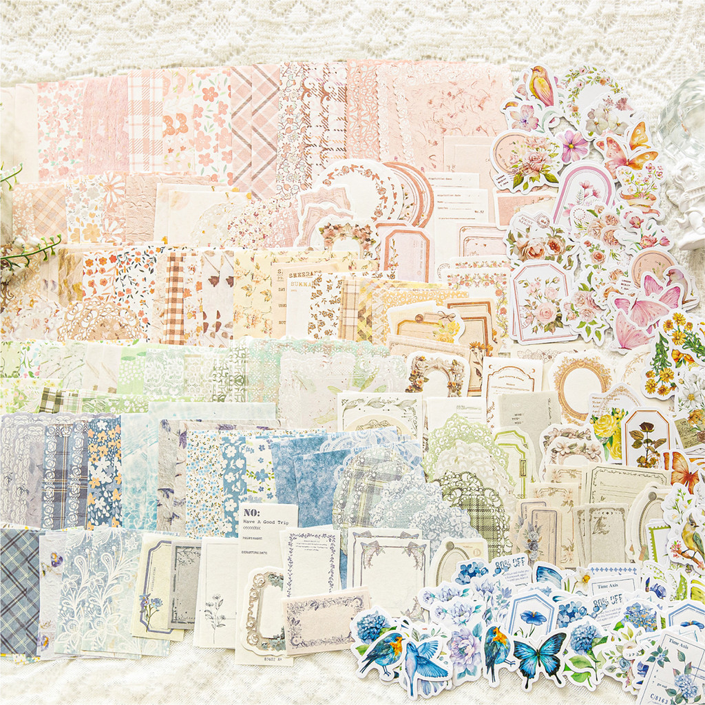 

100pcs/set Mixed Material Pack Flower Series Hollow Lace Handbook Border Primer Paper DIY Decorative Sticker Notes Scrapbook