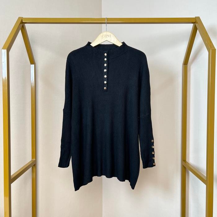 SALE - COOVI Folly Tunik Oversize Gold Button - Atasan Tunik nita Lengan Panjang Polos Knitwear Raju