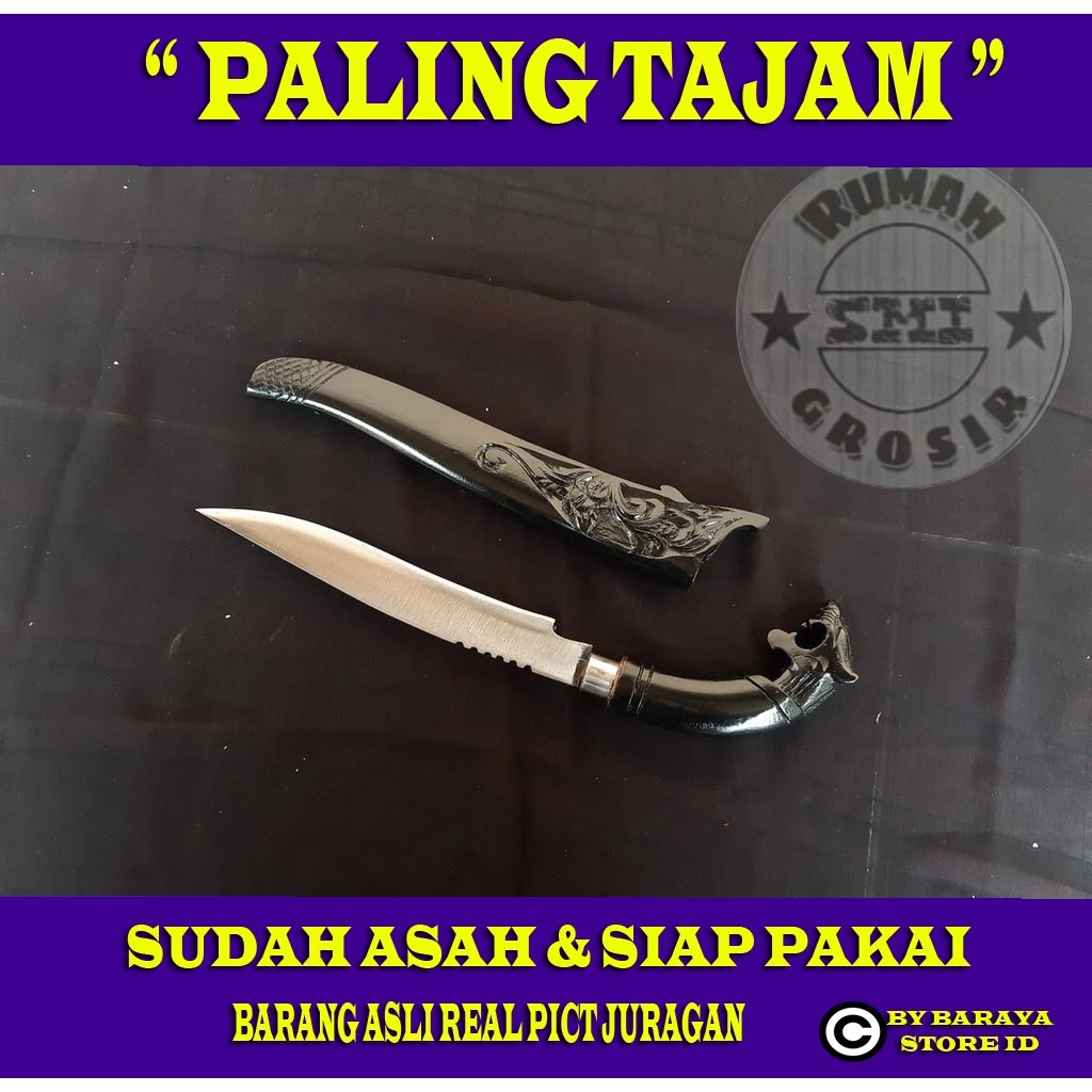 PISAU BADIK UKIR MACAN HITAM PISAU SEMBELIH BAJA PER SIAP PAKAI