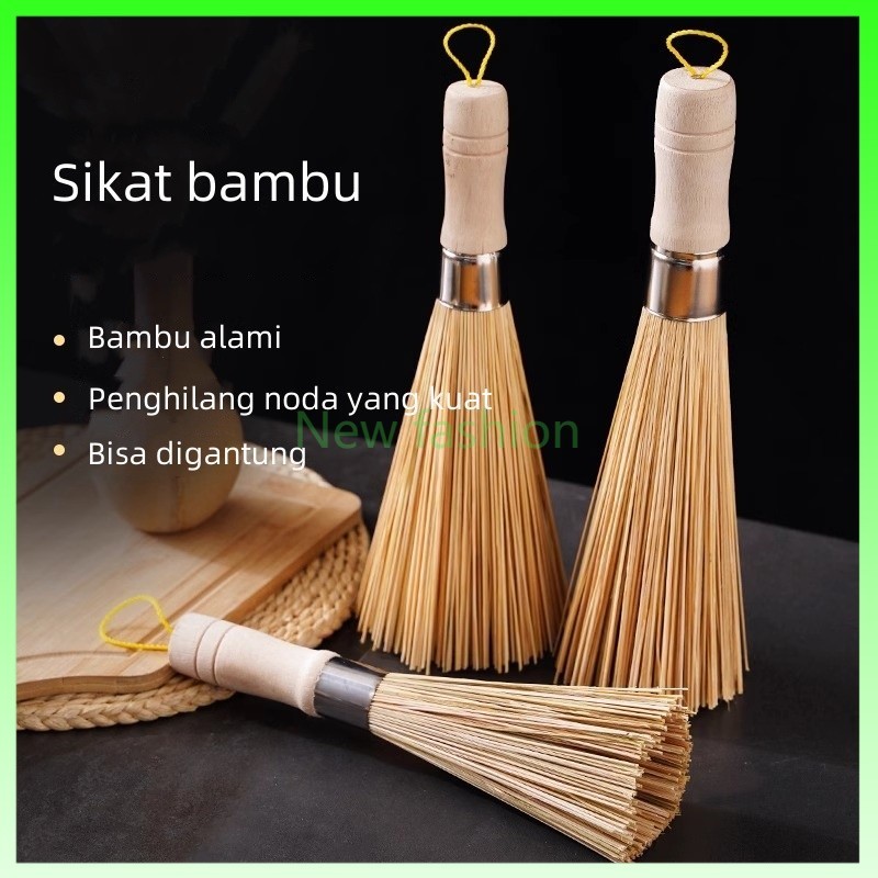 Sikat pot bambu, sikat bambu gagang panjang alami, sikat pot, tidak merusak pot dan piring, artefak 