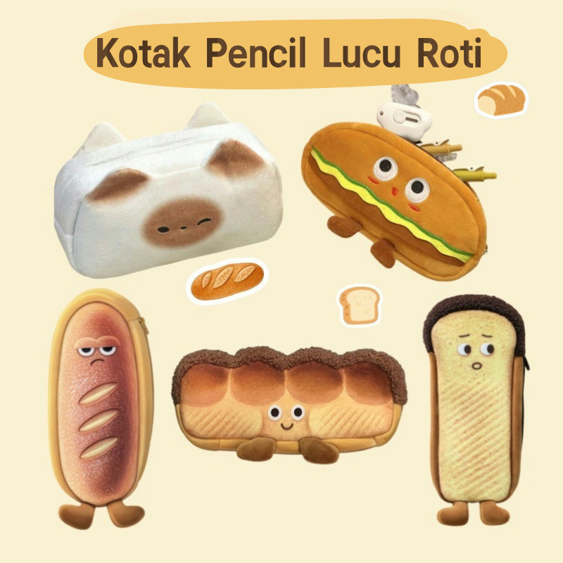 

New Kotak Pensil Lucu Roti / Terbakar Roti Kucing Tempat pensil / Karakter French /Toast/Hamburger Cute Pensil Sekolah Aesthetic KoreaPremium