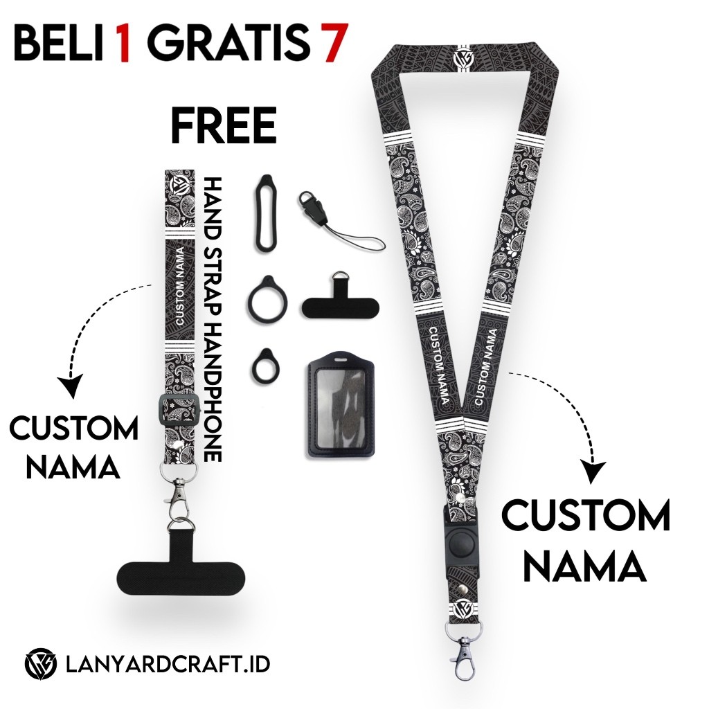 

Lanyard Custom Nama Paisley Series Free Strap Handphone Adjustable Gantungan Tali Lanyard