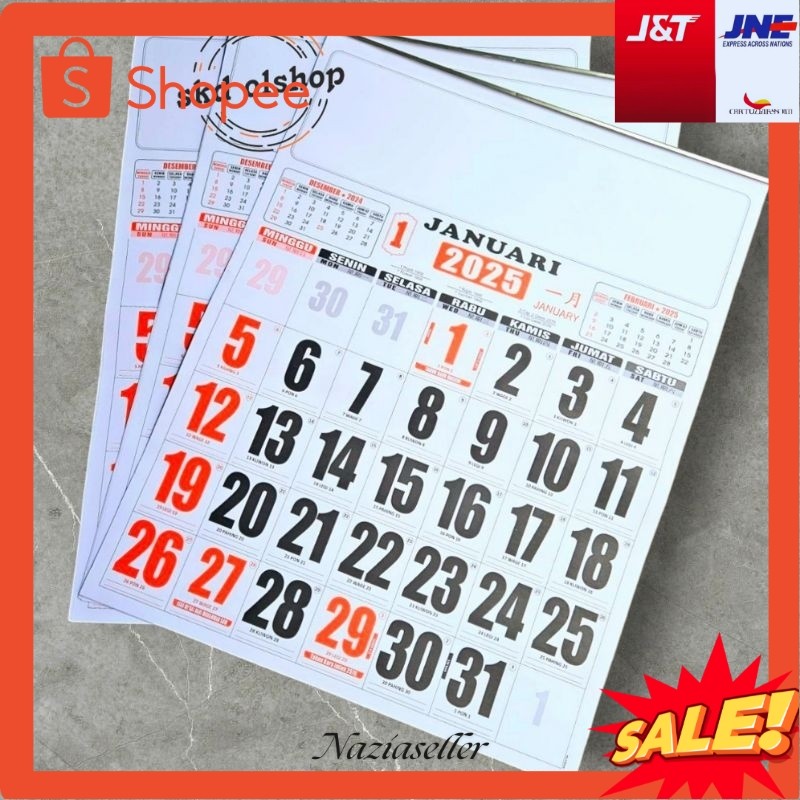 

NZS kalender kerja jumbo tahun 2025 B0 ukuran 50x64 cm 12 lembar x 1 bulanan (terima castume cetak merek) COD