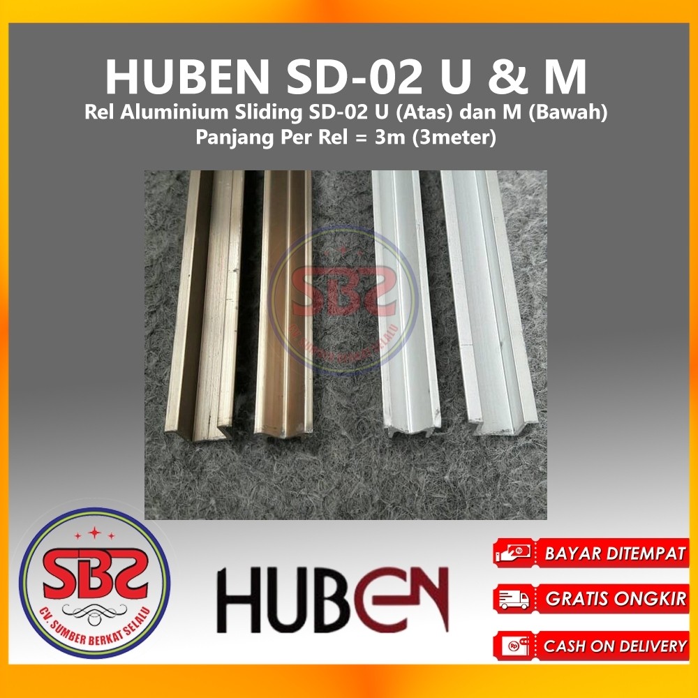 HUBEN Rel Pintu Lemari Geser Alumunium - Sliding Huben SD-02 U&M - Rel U dan Rel M Huben