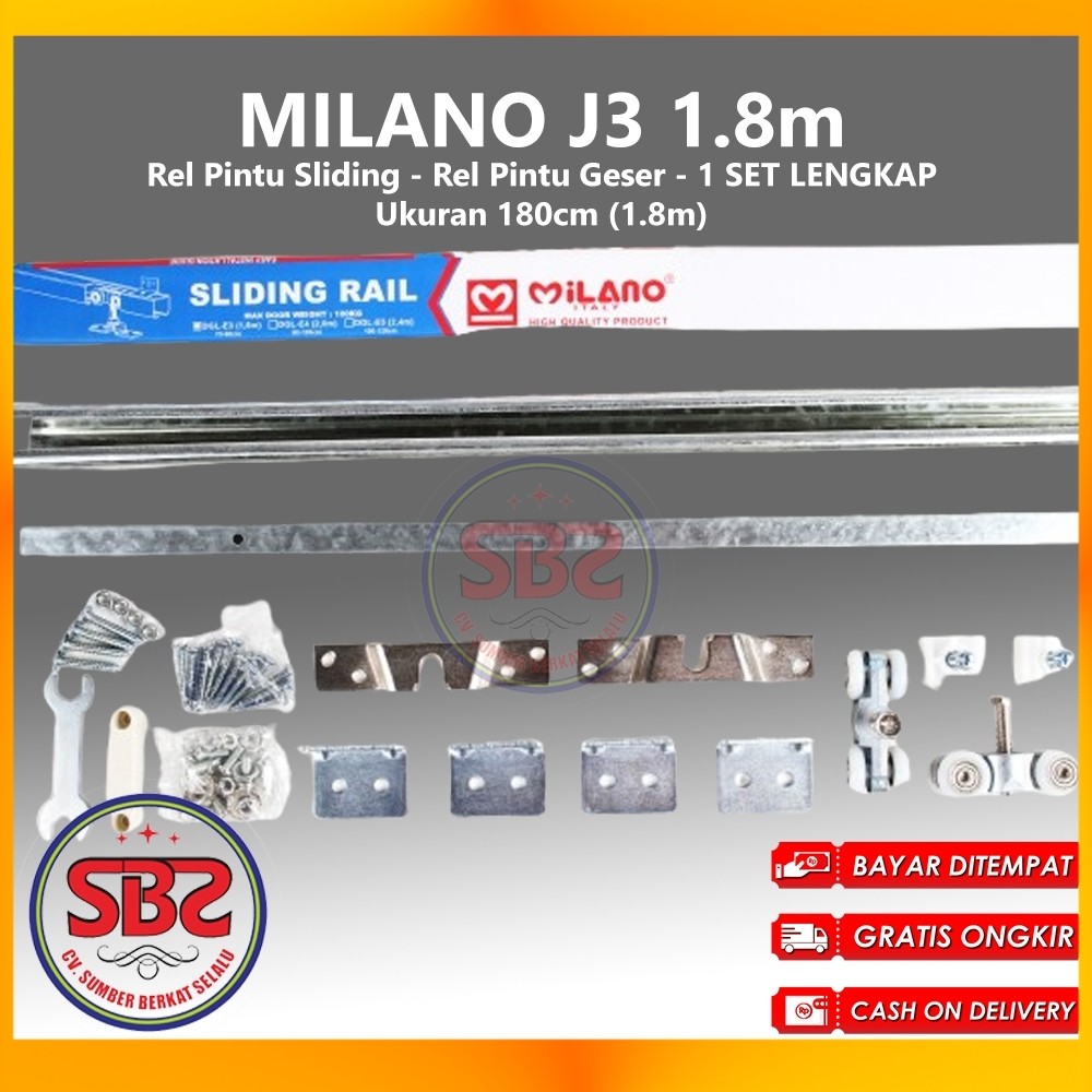 MILANO REL SLIDING J3 - Rel Pintu Dorong - Sliding Rail Galvanis - Sliding Track - Rel Pintu 1.8m