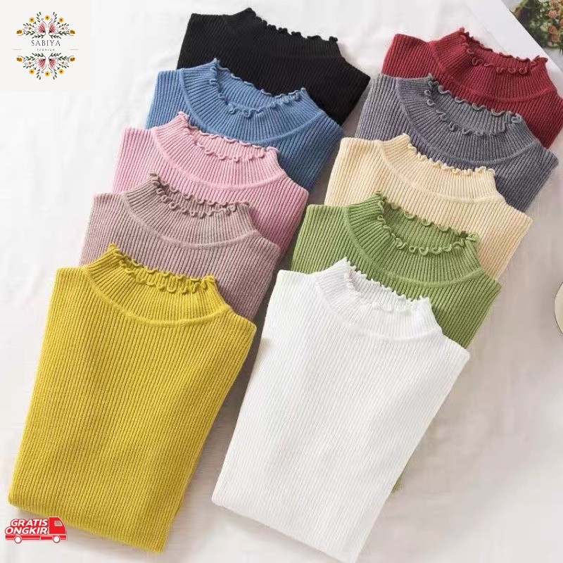 Baju Korea / ATASAN RAJUT WANITA (kerah keriting)Baju Rajut Wanita Kaos Import Wanita Lengan Panjang