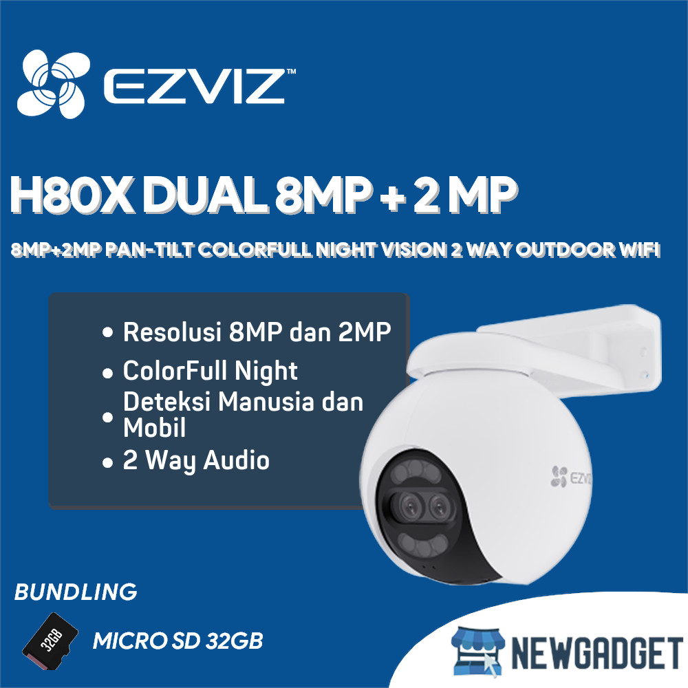 EZVIZ H80X-DUAL-10MP 8MP+2MP PAN-TILT COLORFULL NIGHT VISION 2 WAY OUTDOOR WIFI FREE MICRO SD 32GB