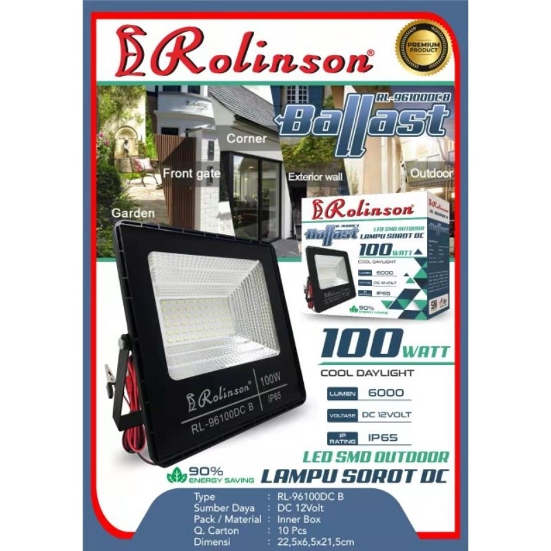 Lampu Sorot LED DC 100 Watt Aki Lampu Sorot DC LED 100Watt Cahaya Putih Lampu Sorot ROLINSON RL-9610