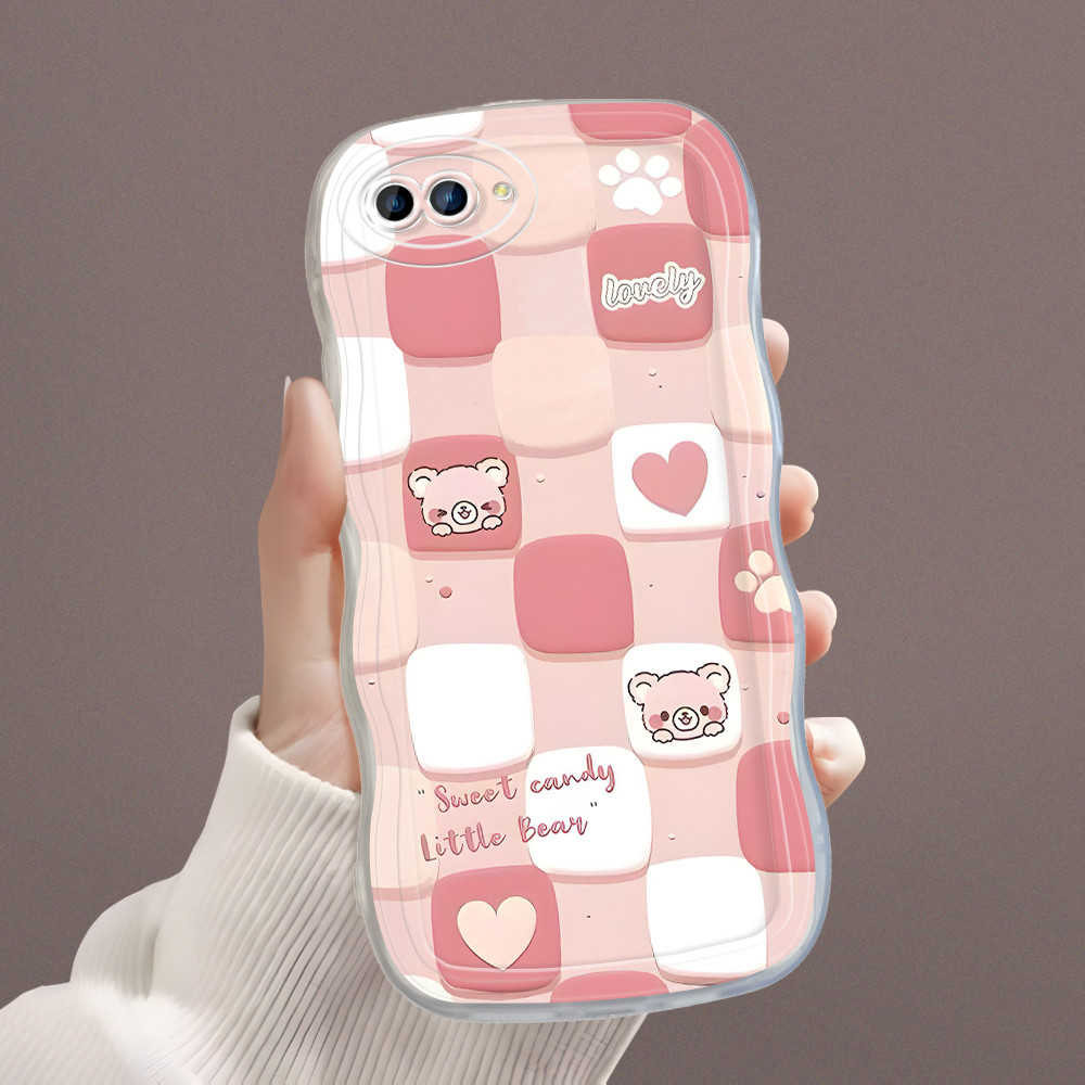 Casing Hp Untuk OPPO A3S A12E Kesing Soft Phone Case Bergelombang Pink Lattice 4757 Softcase Cassing