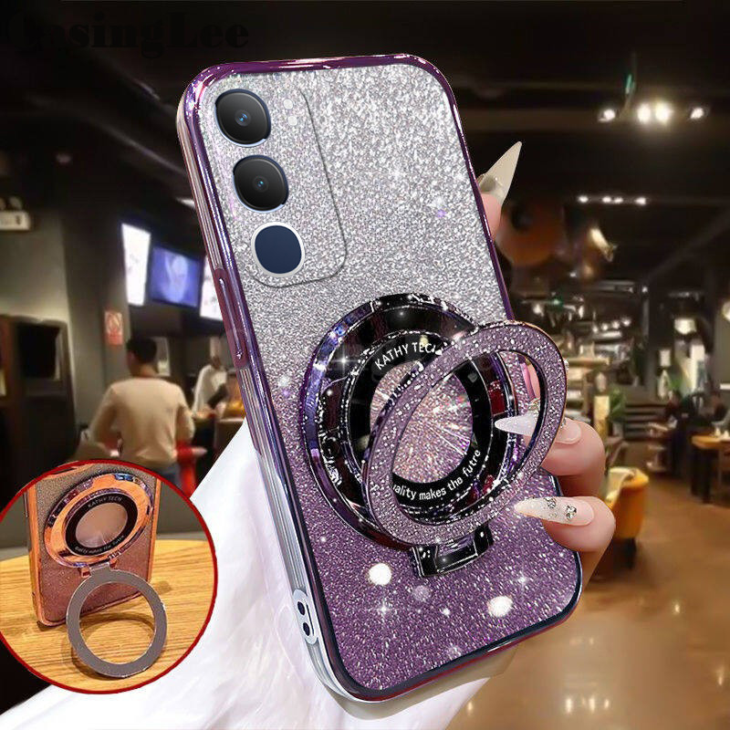 Kasus Telepon untuk VIVO Y19S V40 Pro V40 Lite Y29 V50 Pro V50 Lite Back Cover Glitter Magnetic Brac