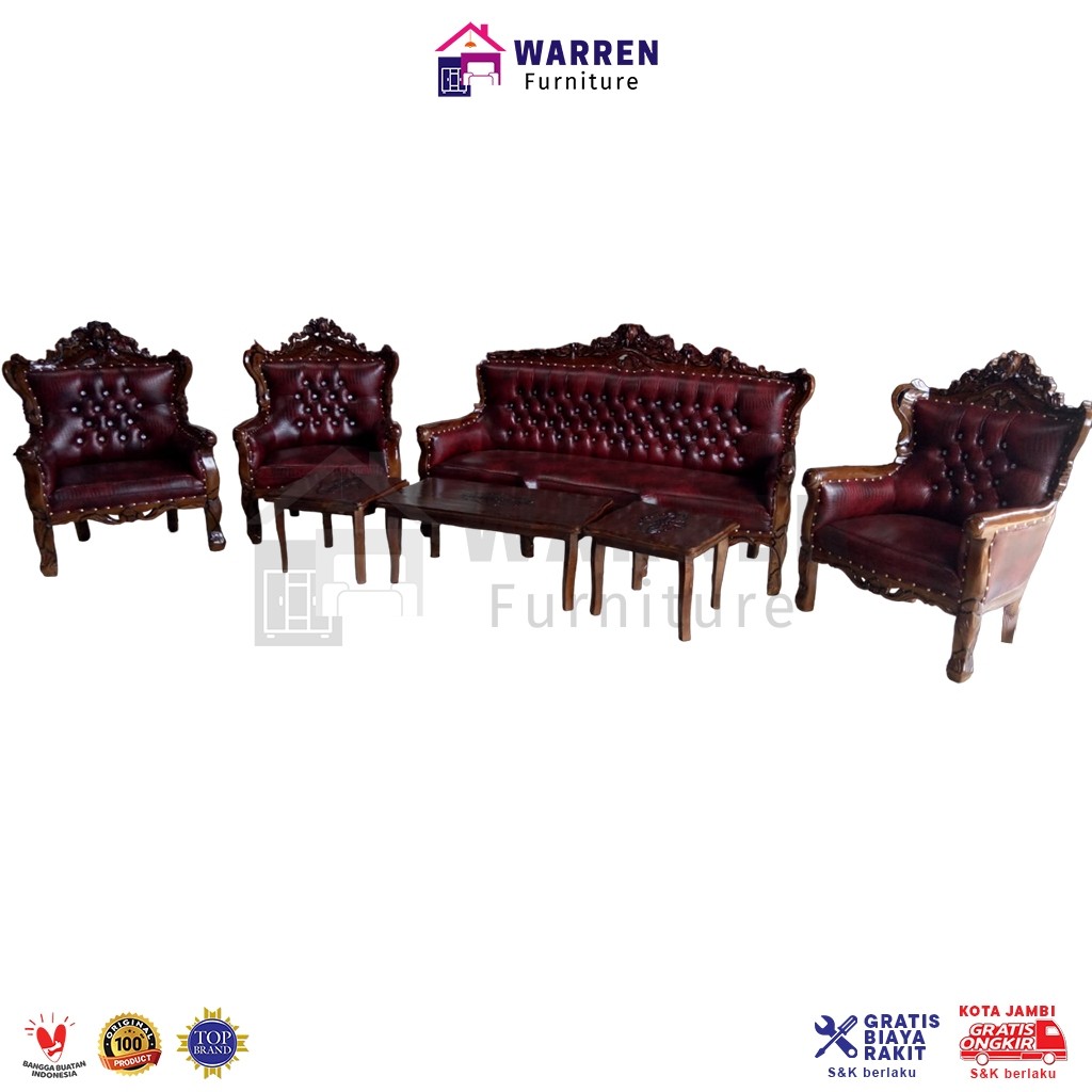 Kursi Jati Romawi 3111 Warna Maroon Sofa Tamu Ruang Keluarga Kayu Asli Jepara Model Baru