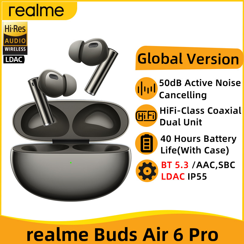 Global Version realme Buds Air 6 Pro True Wireless Earphone 50dB Active Noise Cancelling Bluetooth 5