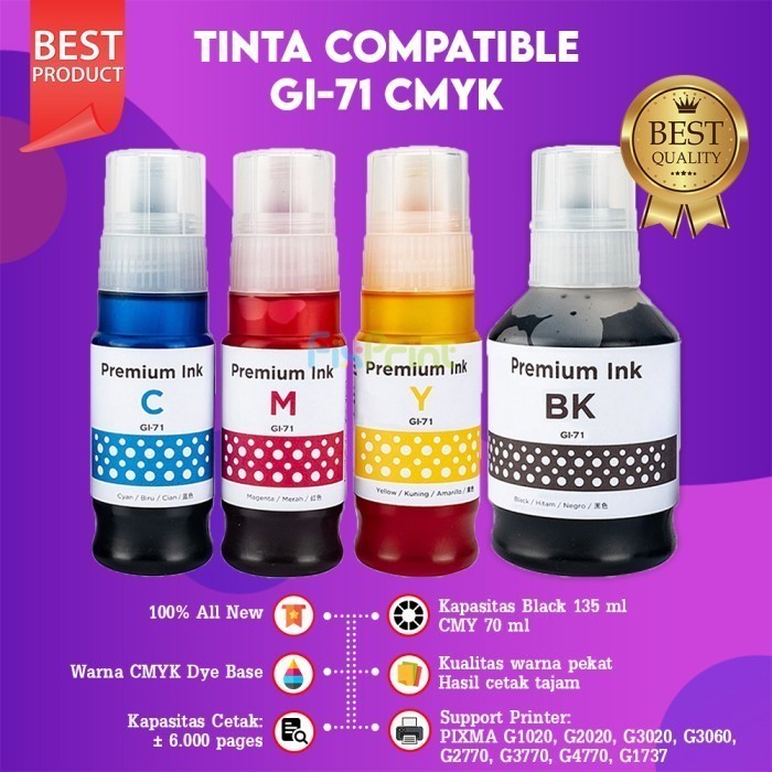 FixPrint Tinta Canon GI-71 GI71 G3020 Refill Printer G1020 G2020 G3020 CMYK