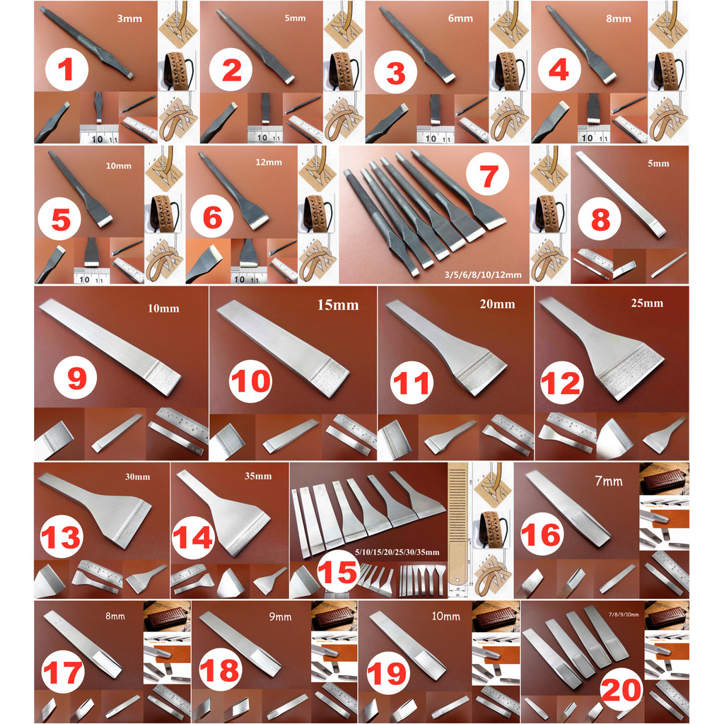 

20kinds Leather Craft Slotted Straight Flat Weaving Lacing Chisel Prick Iron Punch Tool Sewing Stitching Carving Stamping Knife