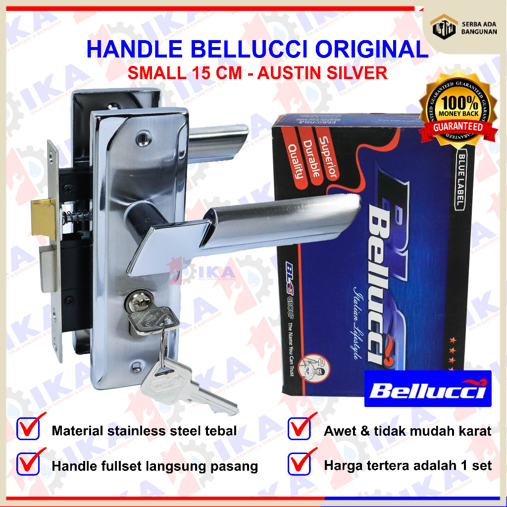Kunci Pintu kecil Silinder Bellucci Austin Silver l Gagang Rumah l Handle Full Set I Kunci pintu kam