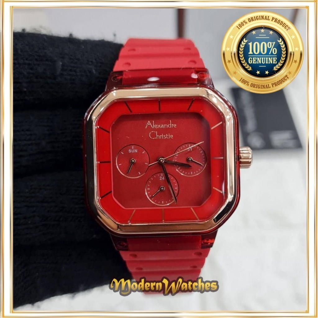 Jam Tangan Ori Wanita Alexandre Christie AC 2811 Peach Red Blue Hitam Biru Navy Kuning Army Soft Pur