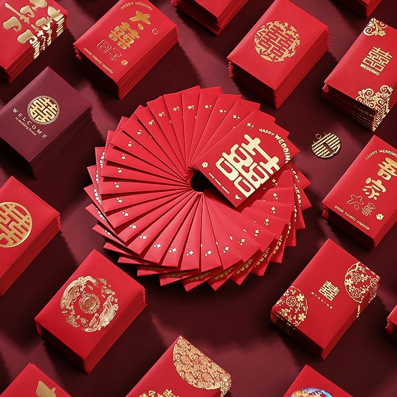 

(50 Lembar) Kertas Angpao Wedding Angpau Sangjit Shuangxi Tepai Hongbao Angpao Mini Ekonomis Premium