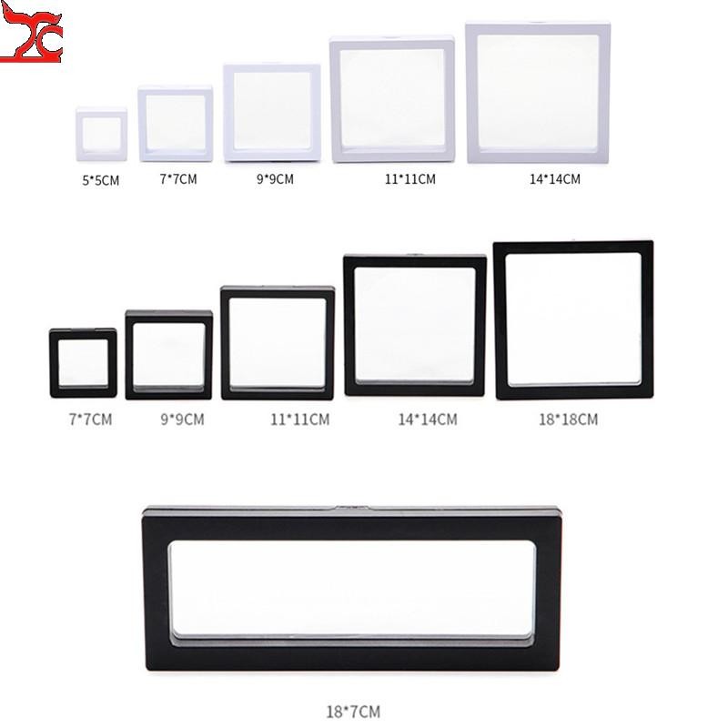 

1 Set Suspended Floating Display Case Black White Plastic 3D Earring Coins Gems Ring Jewelry Exhibition Stand Holder Box