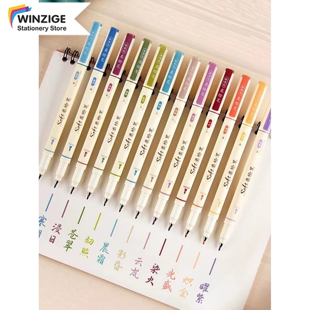 

Surabaya Winzige Set 12 Soft Brush Sign Pen Calligraphy Pen Aesthetic Brush Lettering Brush Marker Pena Kuas Warna Pulpen Pena Kaligrafi Coloring Markers