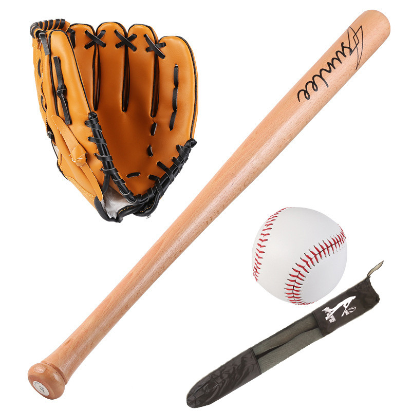 Kids Teenagers 25Inch Wood Baseball Bat Set Softball Ball Baseball Gloves Baseball Set With Bag Bat 