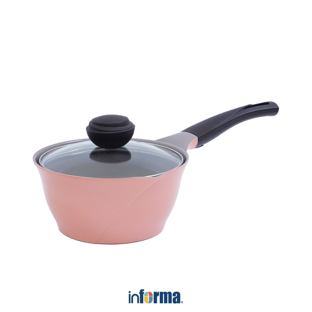 Informa Cheftopf 18 cm Panci Saucepan Dengan Tutup Kaca - Peach Pot Masak Kuah Sup Perlengkapan Dapu