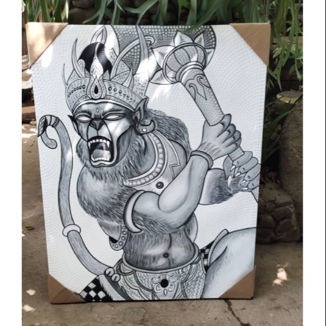 MAKRIFATBUSINESS Lukisan Seni Dot Painting Motif ANOMAN KETEK PUTIH  ukura  100 x 70 cm