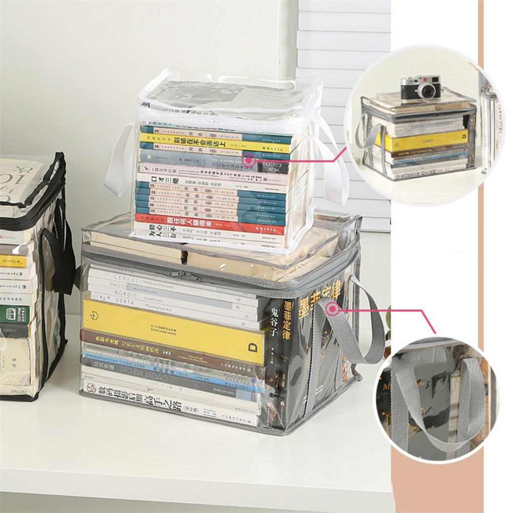 Foldable Book Box PVC Portable Storage Bag Student Book Organizer Transparent Transparent Handbag Bo