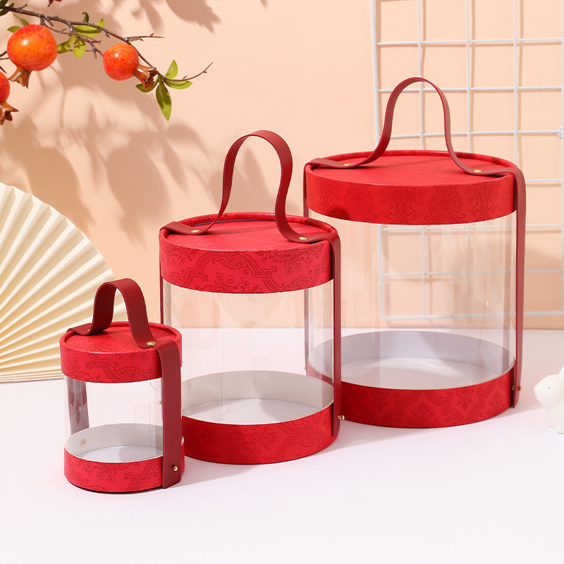 

Kotak Toples Box Kue Kering Merah Mika Transparan Tabung Bulat Packaging Hampers Souvenir Gift