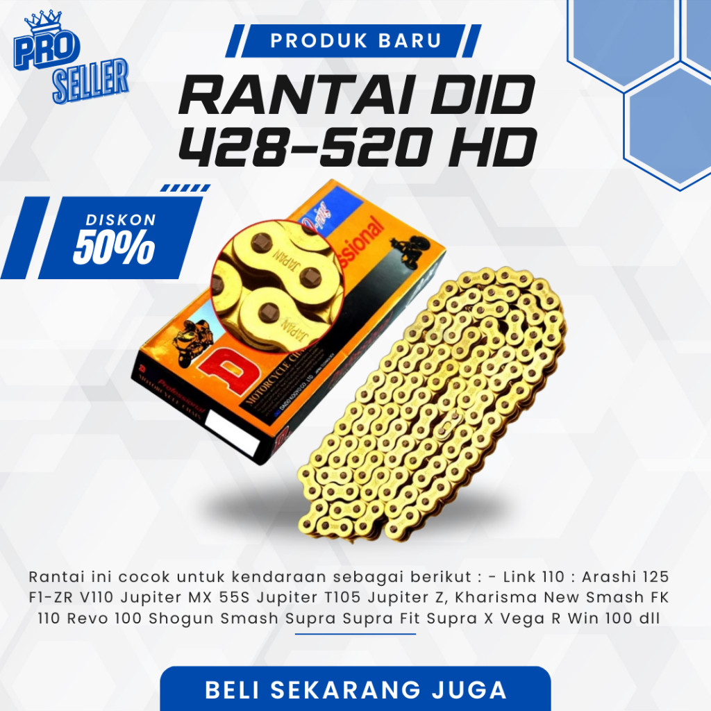 GF45RT Rantai DID 428HD 130L/140L DID 520H 120L Gold Rantai Racing VIXION CBR R15 MT15 XABRE MEGAPRO