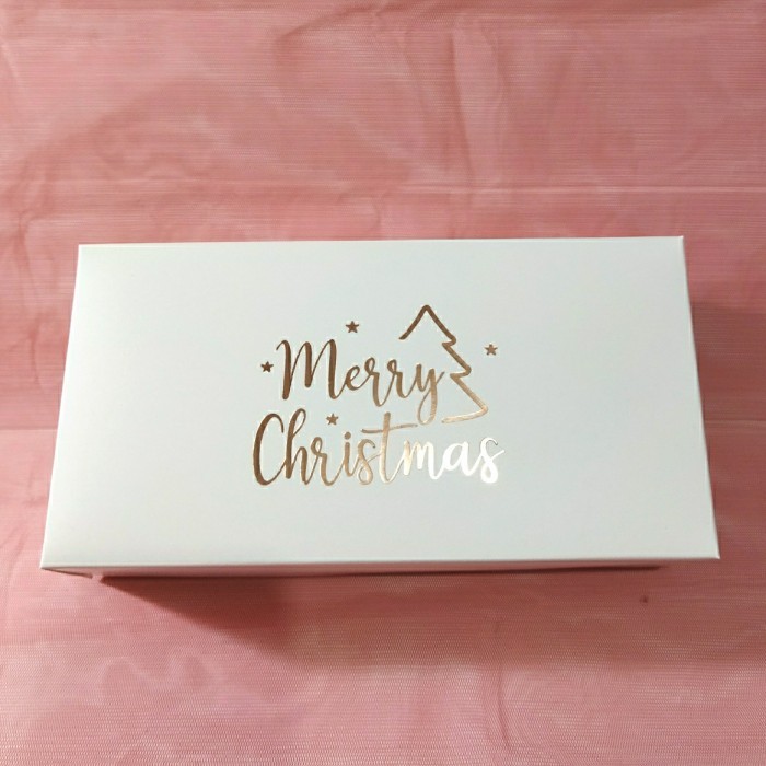 

Box Dus cake bolu gulung Natal Christmas 22x11x7cm putih - tulisn rosegold