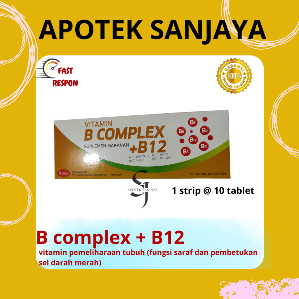 VITAMIN B COMPLEX + B12/ SAMCO/ STRIP 10 TAB / VITAMIN KESEHATAN