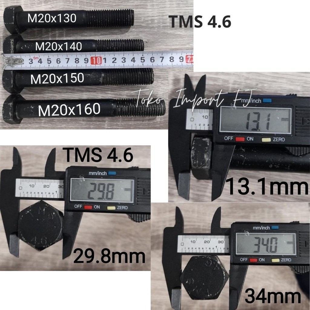 Baut Hexagon Baja HItam TMS 4.6 M20X130 M20X140 M20X150 M20x160mm 1PCS